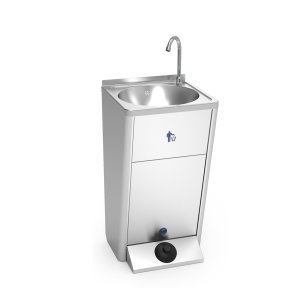 Kézmosó, lábon álló kivitel beépített szemetessel, mobil