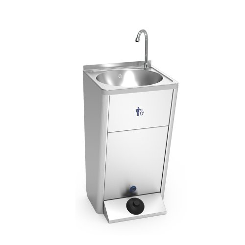 Kézmosó, lábon álló kivitel beépített szemetessel, mobil