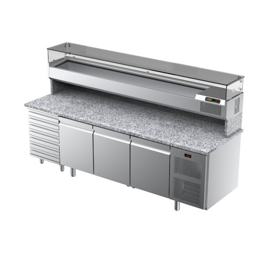 ILSA PIZZA NEOS BNPZ0130 pizzapult feltéthűtővel, 3 ajtós, kelesztő fiókos