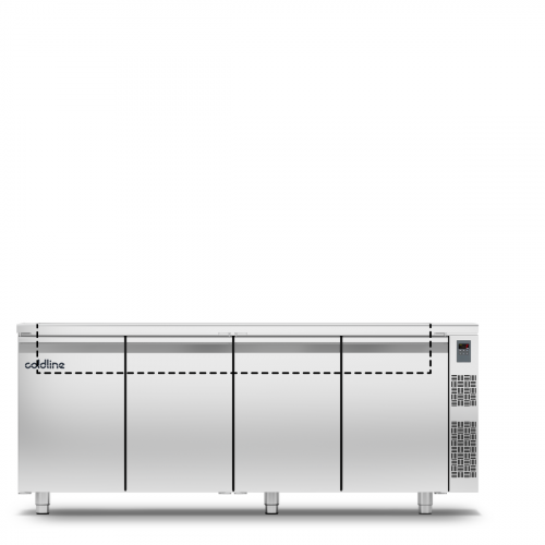 Coldline TP21/1MDR-760 Saladette GN pult rendszerrel 4 ajtóval -2°+8°C, 760 mm magas, fedlappal, külső aggregáttal