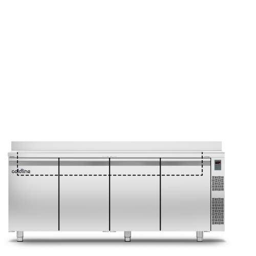 Coldline TA21/1MDR-710 Saladette GN pult rendszerrel 4 ajtóval -2°+8°C, 710 mm magas, fedlappal és felhajtással, külső aggregáttal